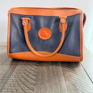 Dooney & Bourke Vintage All Weather Leather Purse Satchel Handbag Blue Tan